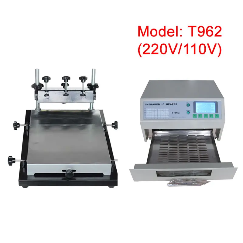 Micro processor controlled reflow-oven infrared IC heater sodring station with solder paste stencil Silkscreen printer for PCB
Micro processor controlled reflow-oven infrared IC heater sodring station with solder paste stencil Silkscreen printer for PCB