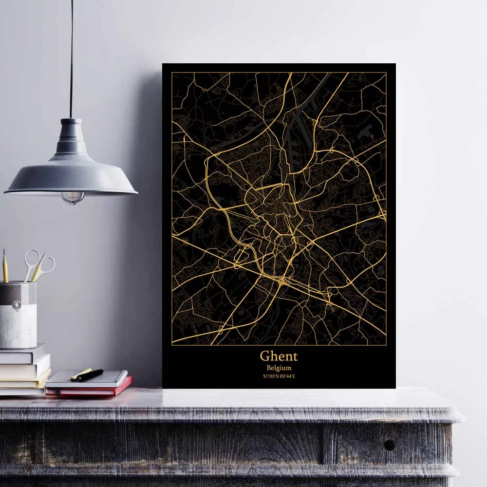 Антверпен Париж Гент Бельгия плакат с картой | Дом и сад