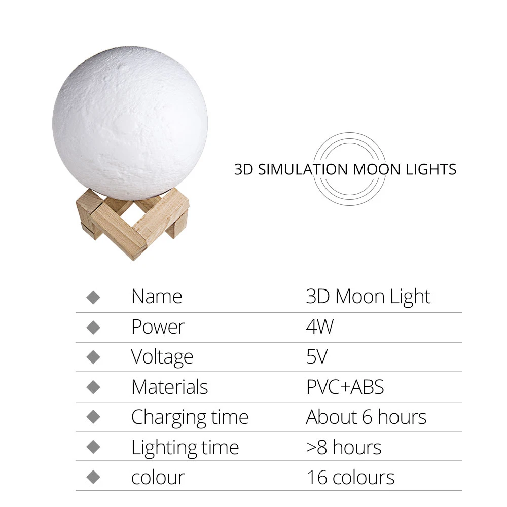 Vacamm LED Novelty Light 3D Print Moon Lamp 2 Modes/RGB Change Touch Switch/Rechargeable For Bedroom Home Decor Creative Gift
Vacamm LED Novelty Light 3D Print Moon Lamp 2 Modes/RGB Change Touch Switch/Rechargeable For Bedroom Home Decor Creative Gift