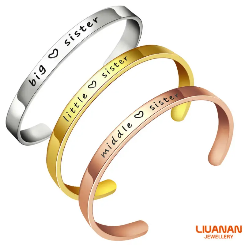 Big Middle Little Sister Bracelet Silver Color Rose Gold Cuff Bangle Stainless Steel Sister Birthday Gifts Women Girls Jewelry
Big Middle Little Sister Bracelet Silver Color Rose Gold Cuff Bangle Stainless Steel Sister Birthday Gifts Women Girls Jewelry