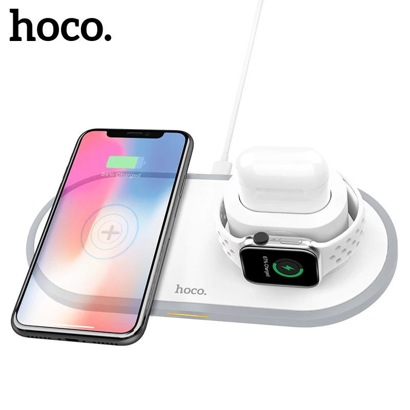 Беспроводное зарядное устройство Qi Hoco для телефона наушников и часов 3 в 1 10 Вт |