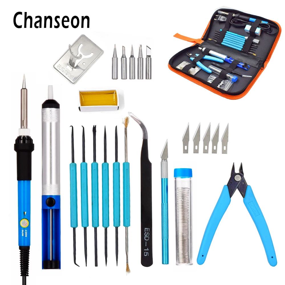 EU/US Plug 220V/110V 60W Adjustable Temperature Electric Soldering Iron Kit+5pcs Tips Welding Repair Tool Tweezers Hobby knife
EU/US Plug 220V/110V 60W Adjustable Temperature Electric Soldering Iron Kit+5pcs Tips Welding Repair Tool Tweezers Hobby knife