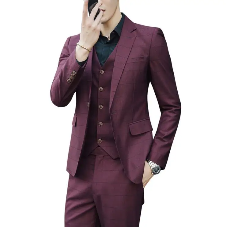 Mens Prom Classic Plaid Suits Latest Coat Pant Designs Wedding Suits For Men Wine Red Slim Male Formal Suits (Jacket+Pants+vest)
Mens Prom Classic Plaid Suits Latest Coat Pant Designs Wedding Suits For Men Wine Red Slim Male Formal Suits (Jacket+Pants+vest)