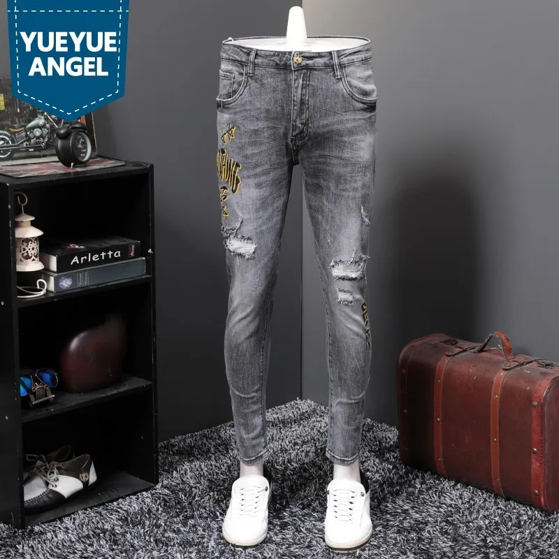 Personality New Brand Hole Ripped Printed Mens Full Length Pencil Jeans Slim Fit Punk High Streetwear Male Fashion Denim Pants
Personality New Brand Hole Ripped Printed Mens Full Length Pencil Jeans Slim Fit Punk High Streetwear Male Fashion Denim Pants