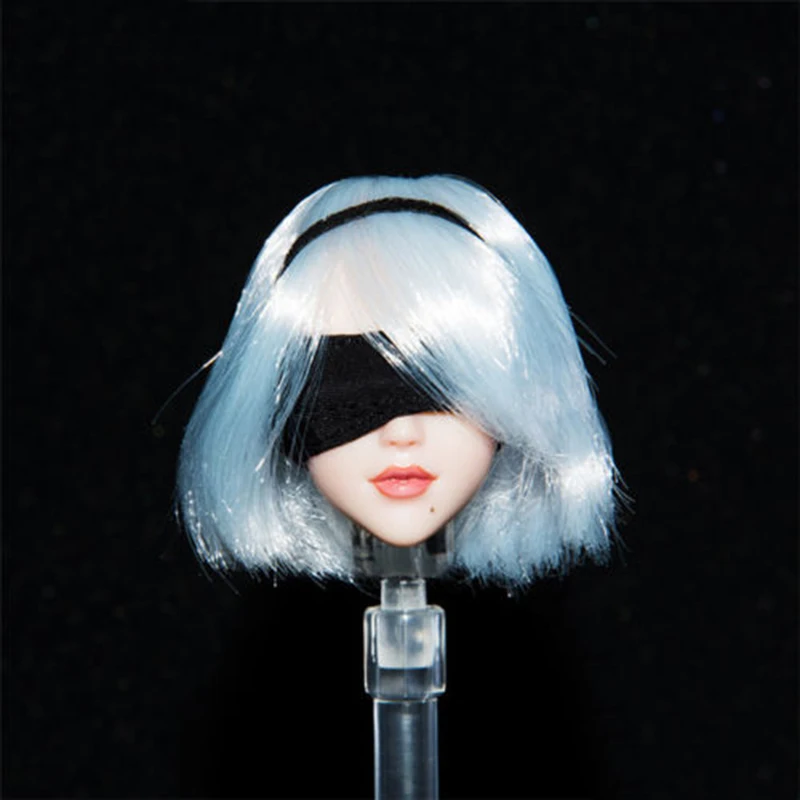 

1/6 Scale Female Head Carving NieR Head: Automata 2B Girl Long White Hair Head Sculpt for 12 inches Bodies