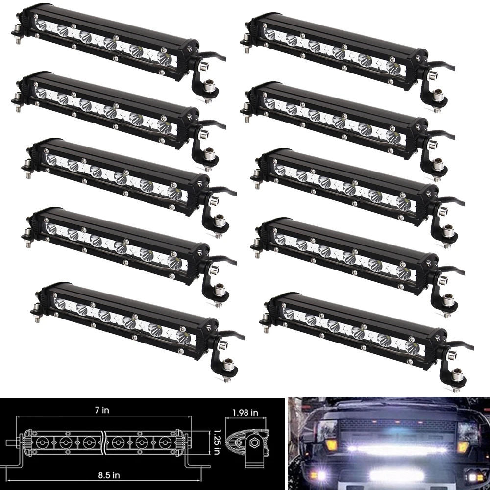 10PCS 7" inch 18W Ultra Slim Led Light Bar Single Row Waterproof External Offroad driving for Jeep Truck ATV SUV UTV Car Boat
10PCS 7" inch 18W Ultra Slim Led Light Bar Single Row Waterproof External Offroad driving for Jeep Truck ATV SUV UTV Car Boat