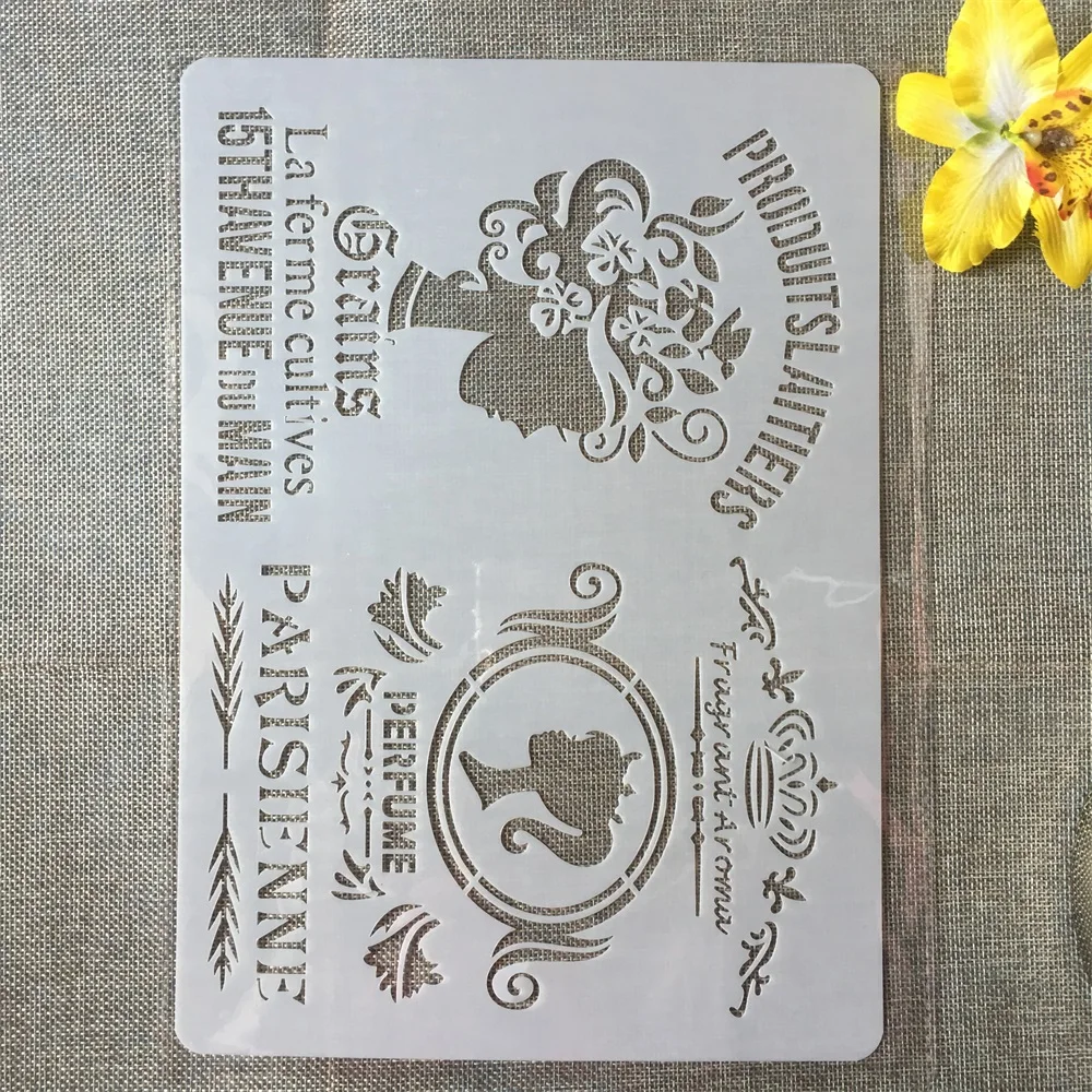 1Pcs A4 Girl Perfume French Words DIY Craft Layering Stencils Painting Scrapbooking Stamping Embossing Album Paper Card Template
1Pcs A4 Girl Perfume French Words DIY Craft Layering Stencils Painting Scrapbooking Stamping Embossing Album Paper Card Template