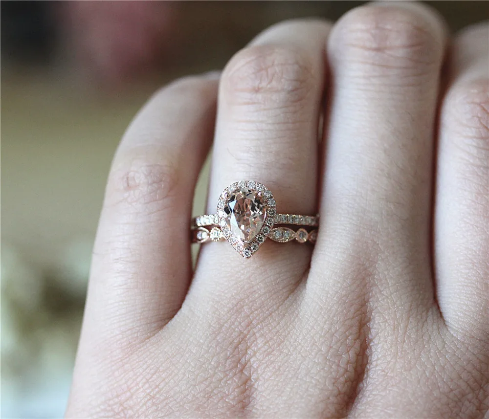 DUPUY VS 6*8mm Pear Cut Morganite Ring Art Deco Full Eternity Diamond Wedding Ring Set Vintage 14K Rose Gold Engagement Ring Set
DUPUY VS 6*8mm Pear Cut Morganite Ring Art Deco Full Eternity Diamond Wedding Ring Set Vintage 14K Rose Gold Engagement Ring Set