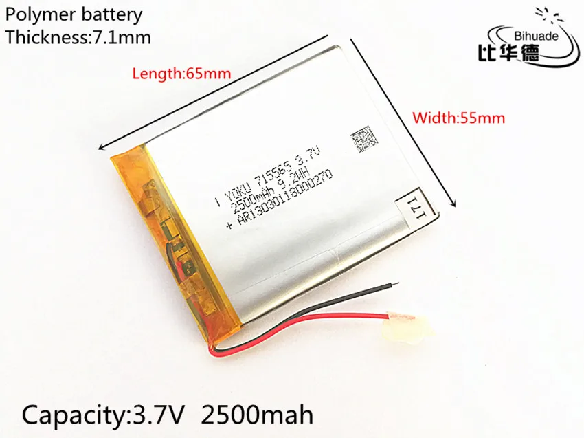 1 шт. Бесплатная доставка 3,7 V 2500mAH 715565 PLIB полимерный литий-ионный/литий-ионный аккумулятор для dvr GPS mp3 mp4
1 шт. Бесплатная доставка 3,7 V 2500mAH 715565 PLIB полимерный литий-ионный/литий-ионный аккумулятор для dvr GPS mp3 mp4