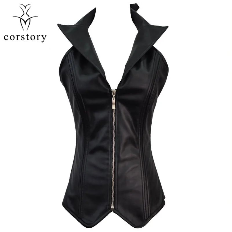Corstory Black Faux Leather Stand Deep V-Neck Sleeveless Halter Jacket Steampunk Corset & Bustier Body Shaper Women Gothic Vest
Corstory Black Faux Leather Stand Deep V-Neck Sleeveless Halter Jacket Steampunk Corset & Bustier Body Shaper Women Gothic Vest