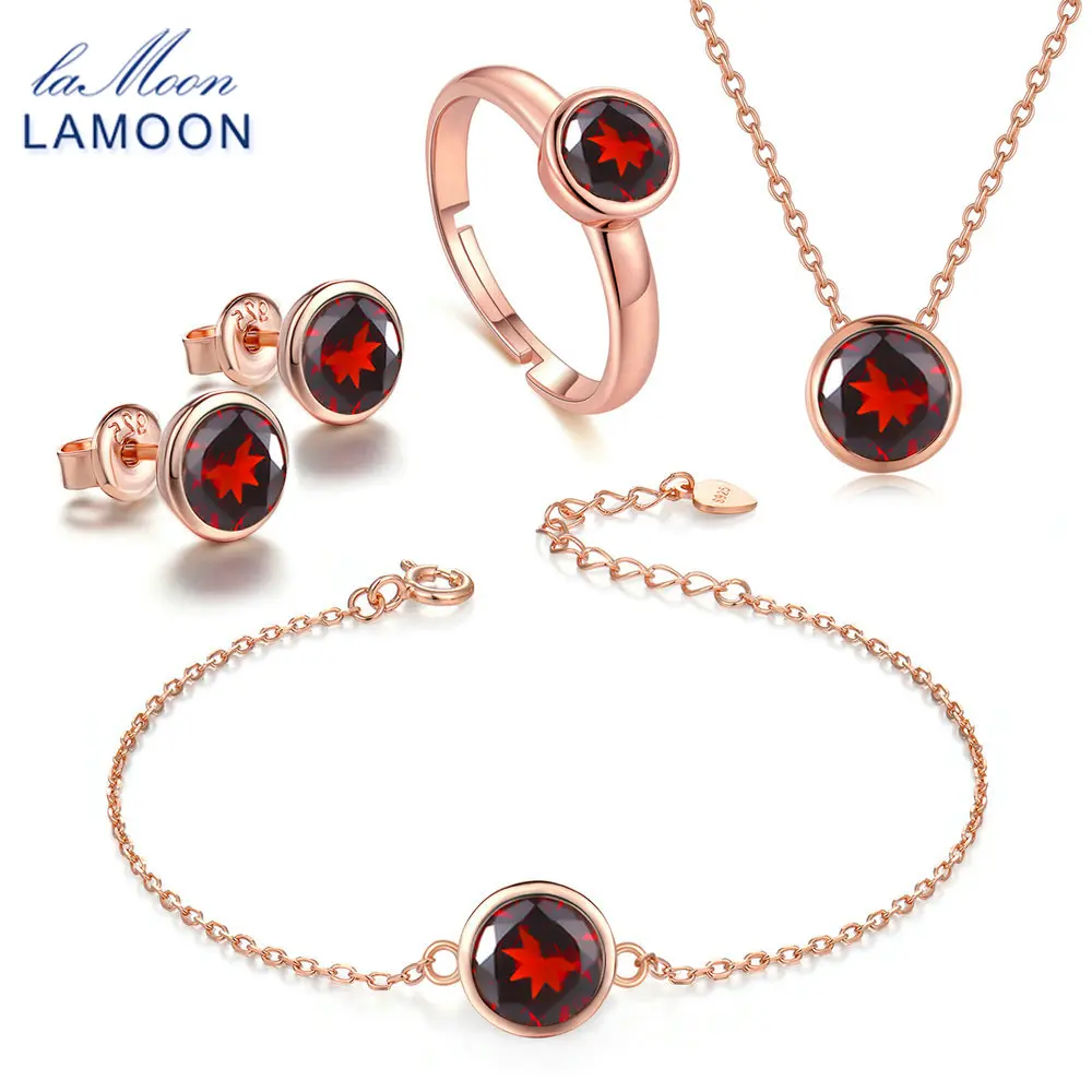 LAMOON Classic Real 925 Sterling Silver Natural Red Garnet Jewelry Sets S925 Fine Jewelry for Women Wedding Gift V007-1
LAMOON Classic Real 925 Sterling Silver Natural Red Garnet Jewelry Sets S925 Fine Jewelry for Women Wedding Gift V007-1