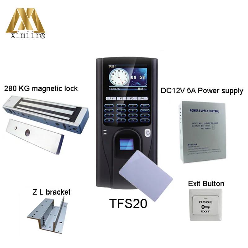 2.8-inch TFS20kit With MF Card Fingerprint Acess Control System With Magnetic Lock, Power Supply, Exit Button, Bracket
2.8-inch TFS20kit With MF Card Fingerprint Acess Control System With Magnetic Lock, Power Supply, Exit Button, Bracket