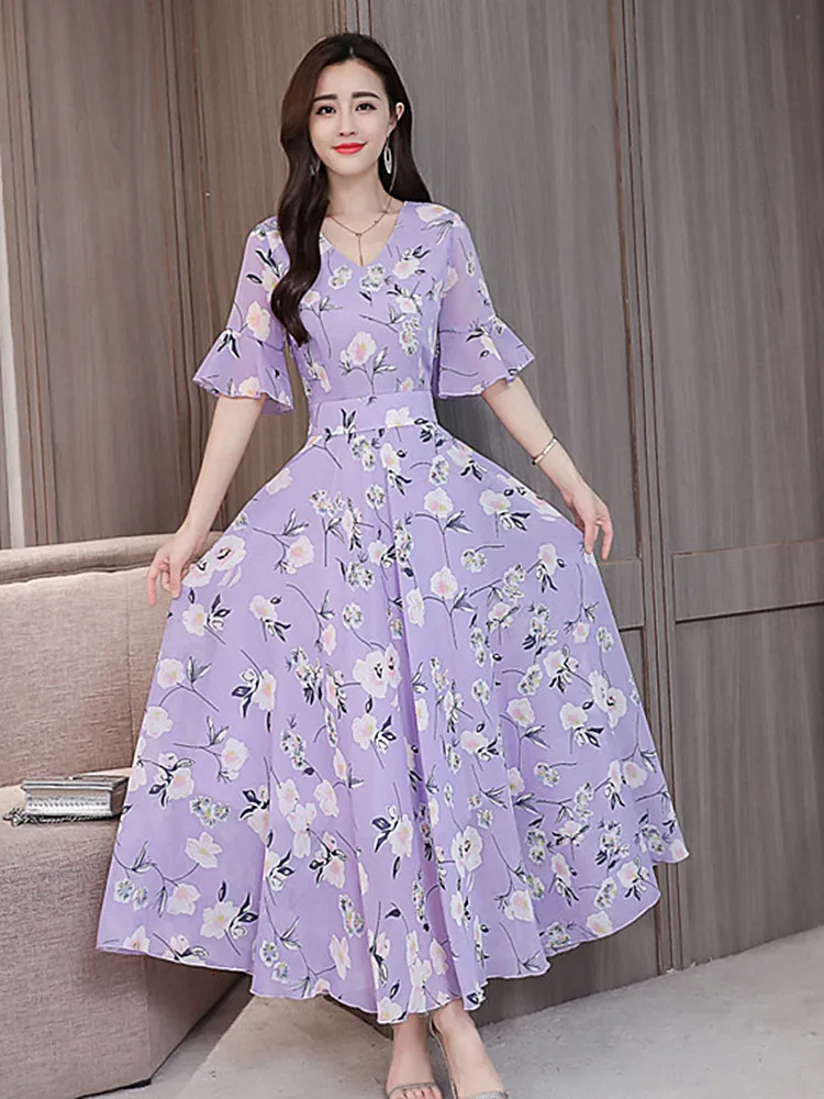 Floral Chiffon Dresses Female 2019 Summer New Trumpet Sleeve Temperament Fashion Printing Long Dress V-neck Short Sleeve Women's
Floral Chiffon Dresses Female 2019 Summer New Trumpet Sleeve Temperament Fashion Printing Long Dress V-neck Short Sleeve Women's
