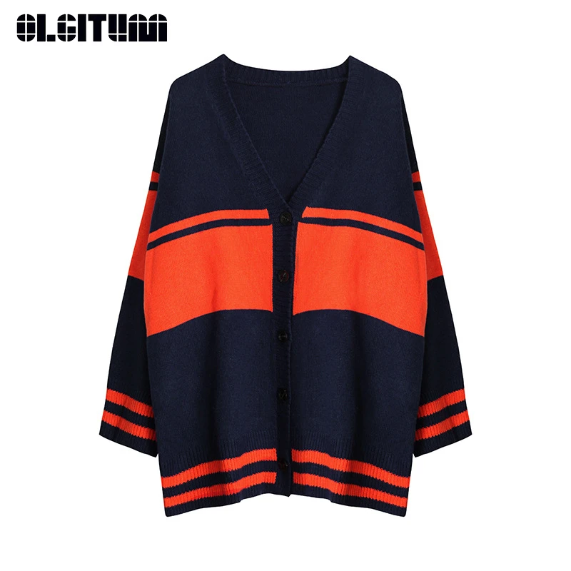 New 2020 Autumn Winter High Quality Female Lazy Style Sweater Loose V-neck Contrast Color Button Cardigan Women Orange
New 2020 Autumn Winter High Quality Female Lazy Style Sweater Loose V-neck Contrast Color Button Cardigan Women Orange
