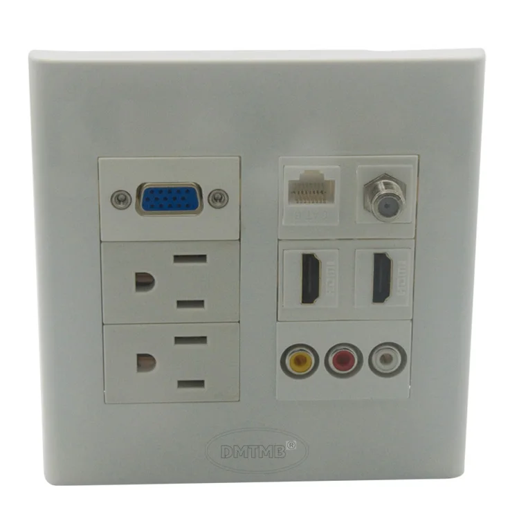 Настенная плита 2 X US AC Розетка VGA 2 X HDMI CAT6 F головка ТВ 3RCA Поддержка настройки
Настенная плита 2 X US AC Розетка VGA 2 X HDMI CAT6 F головка ТВ 3RCA Поддержка настройки