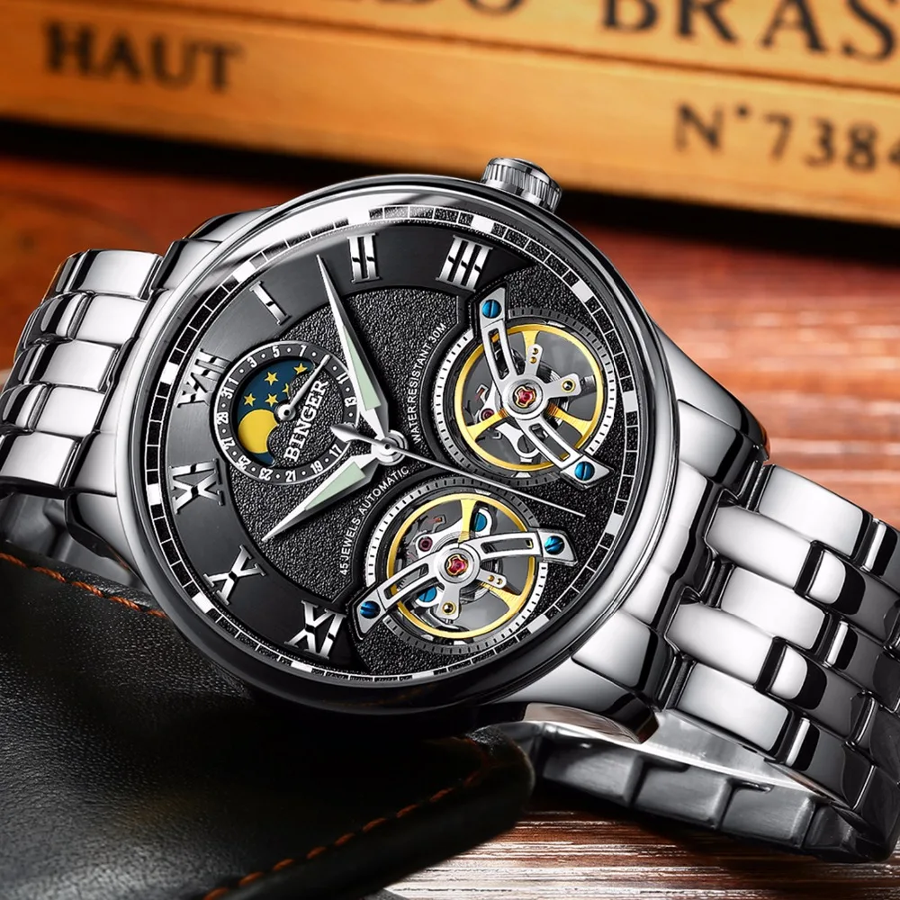 Double Tourbillon Switzerland men Watches BINGER Automatic Watch men Self-Wind Fashion Mechanical Wristwatch Steel clock reloj
Double Tourbillon Switzerland men Watches BINGER Automatic Watch men Self-Wind Fashion Mechanical Wristwatch Steel clock reloj