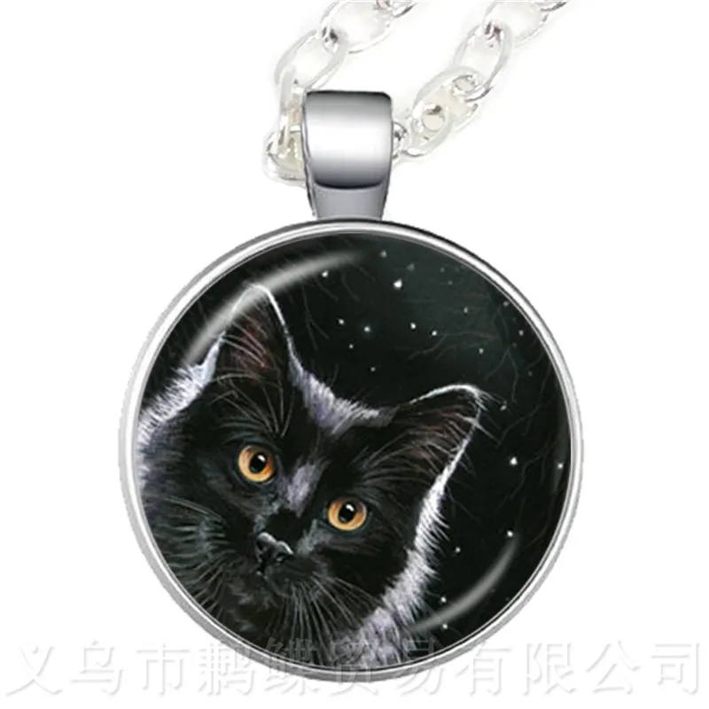 Ожерелье с узором кошки и Луны 25 мм Круглый купол стеклянный серия изображениями