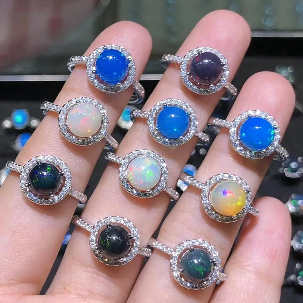 925 Sterling Silver Natural Fire Opal Halo Ring CZ Jewelry Round Opal Ring Engagement Party Ring for Women
925 Sterling Silver Natural Fire Opal Halo Ring CZ Jewelry Round Opal Ring Engagement Party Ring for Women