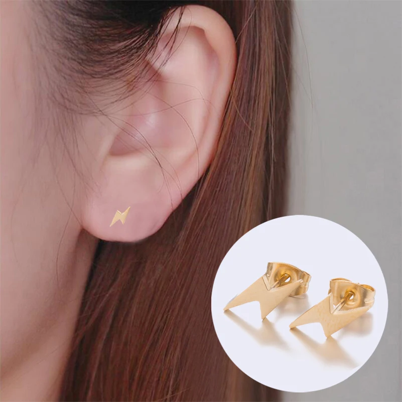 Shuangshuo New Ladies Minimalist Bolt Earrings Lighting for Women Accessories Geometric Stainless Steel Jewelry | Украшения и