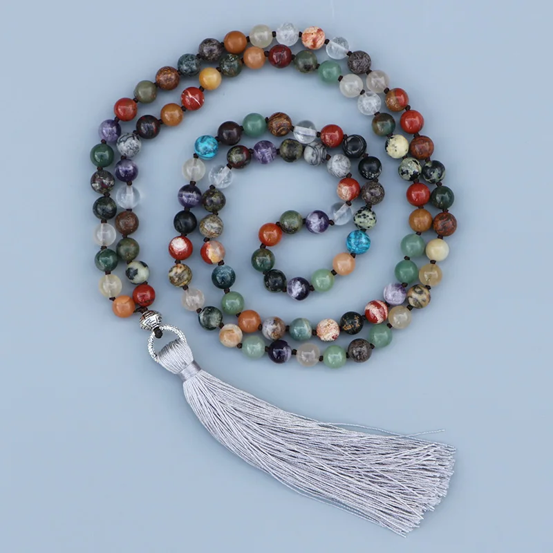 EDOTHALIA Lovely 8mm Mixed Color Natural Stone 108 Beads Yoga Necklace Women Love Heart Pattern Circle Pendant Tassels Necklace
EDOTHALIA Lovely 8mm Mixed Color Natural Stone 108 Beads Yoga Necklace Women Love Heart Pattern Circle Pendant Tassels Necklace