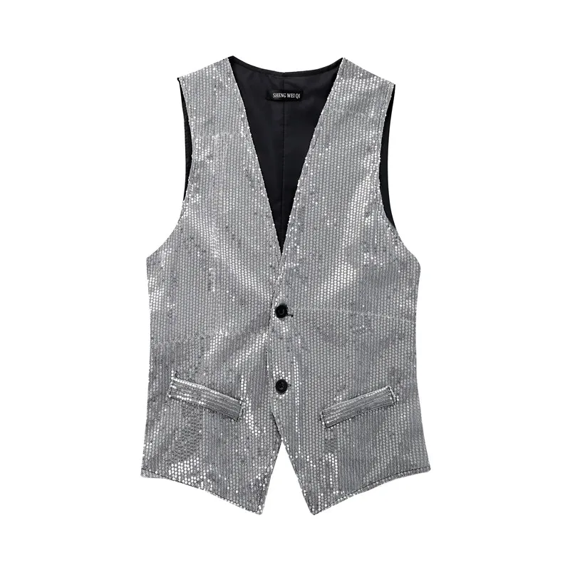2018 Performing vest vest bar stage Men's cultivate one's morality silver sequins suit vest
2018 Performing vest vest bar stage Men's cultivate one's morality silver sequins suit vest