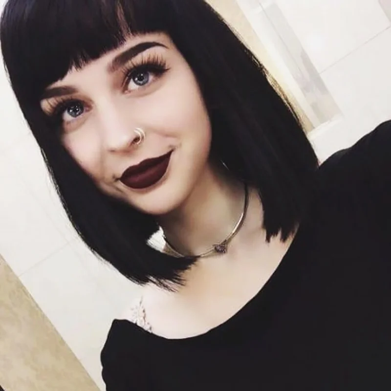 Straight Black Synthetic Wigs With Bangs For Women Medium Length Hair Bob Wig Heat Resistant Bobo Hairstyle Cosplay Wigs
Straight Black Synthetic Wigs With Bangs For Women Medium Length Hair Bob Wig Heat Resistant Bobo Hairstyle Cosplay Wigs