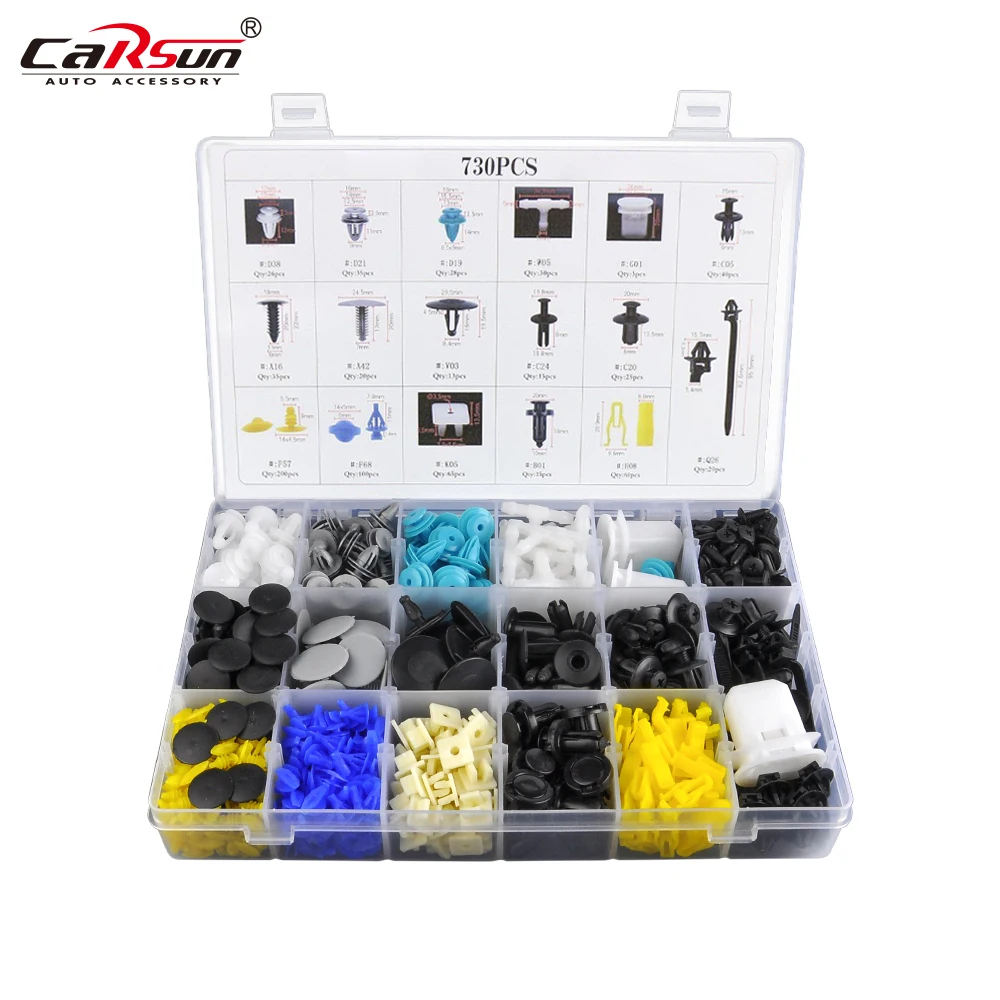 730PCS Mixed Auto Fastener 17 kinds most popular Size Car Universal Bumper Fixed Clamp Push Type Clip For All Automobile Series
730PCS Mixed Auto Fastener 17 kinds most popular Size Car Universal Bumper Fixed Clamp Push Type Clip For All Automobile Series