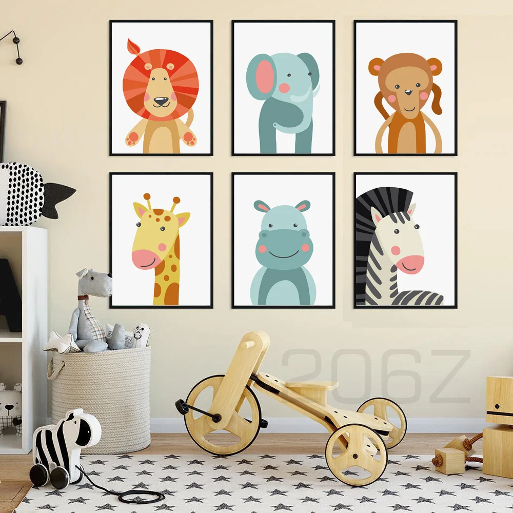 Cartoon Lion Monkey Zebra Elephant Giraffe Bear Nordic Posters and Prints Wall Art Canvas Painting Wall Pictures Kids Room Decor
Cartoon Lion Monkey Zebra Elephant Giraffe Bear Nordic Posters and Prints Wall Art Canvas Painting Wall Pictures Kids Room Decor