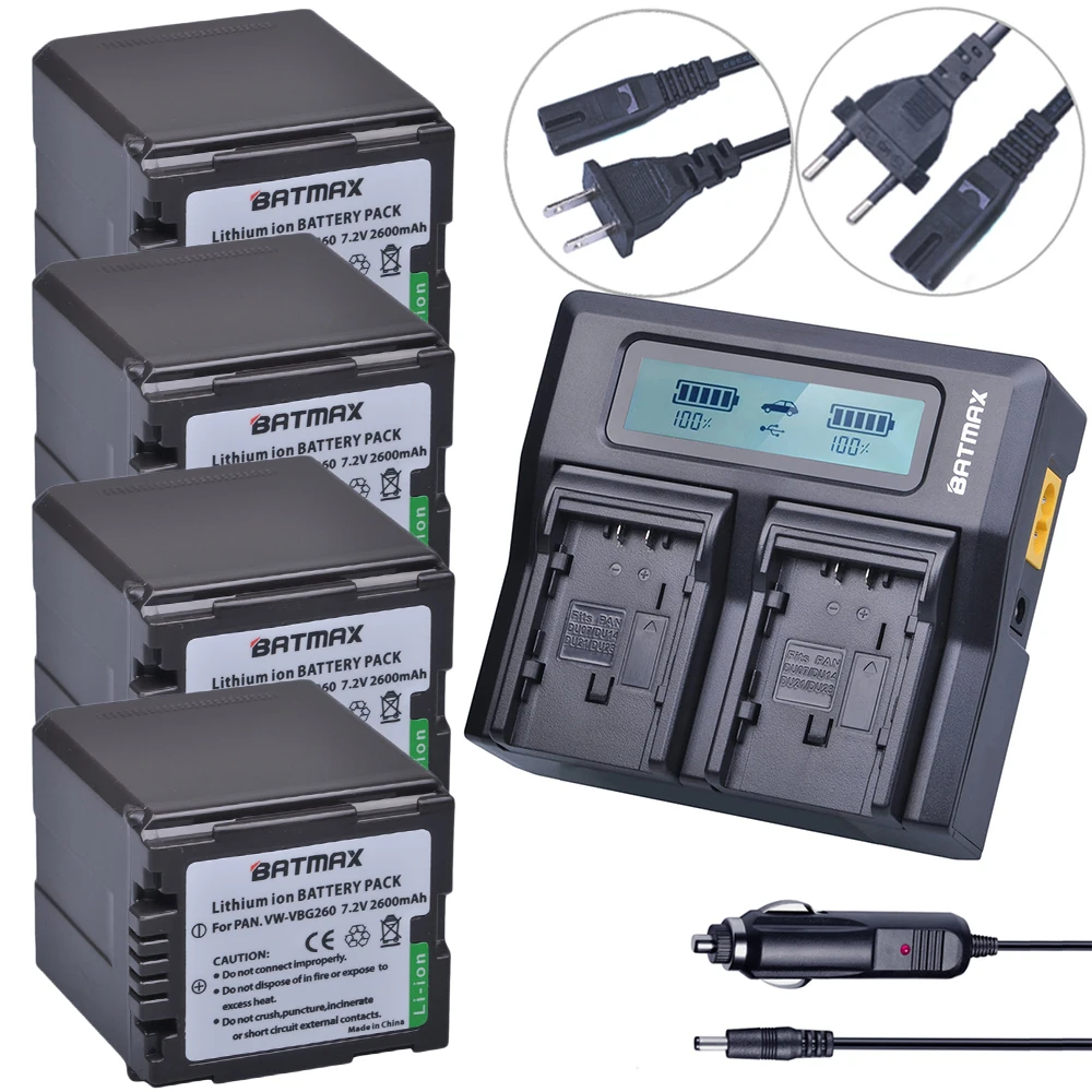 Batmax 4 шт. VW-VBG260 VW VBG260 батарея + 1 Ультра быстрое 3X двойное зарядное устройство для