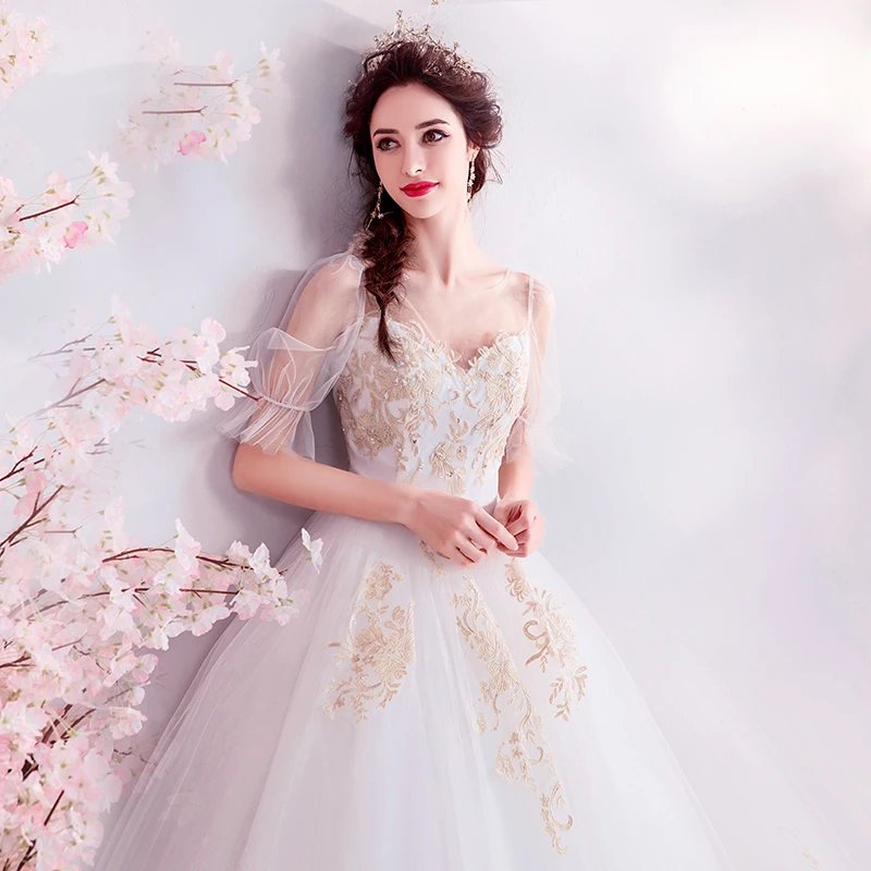AXJFU Korean luxury golden flower white lace princess wedding dress vintage beading crystal sweetheart wedding dress 7682
AXJFU Korean luxury golden flower white lace princess wedding dress vintage beading crystal sweetheart wedding dress 7682