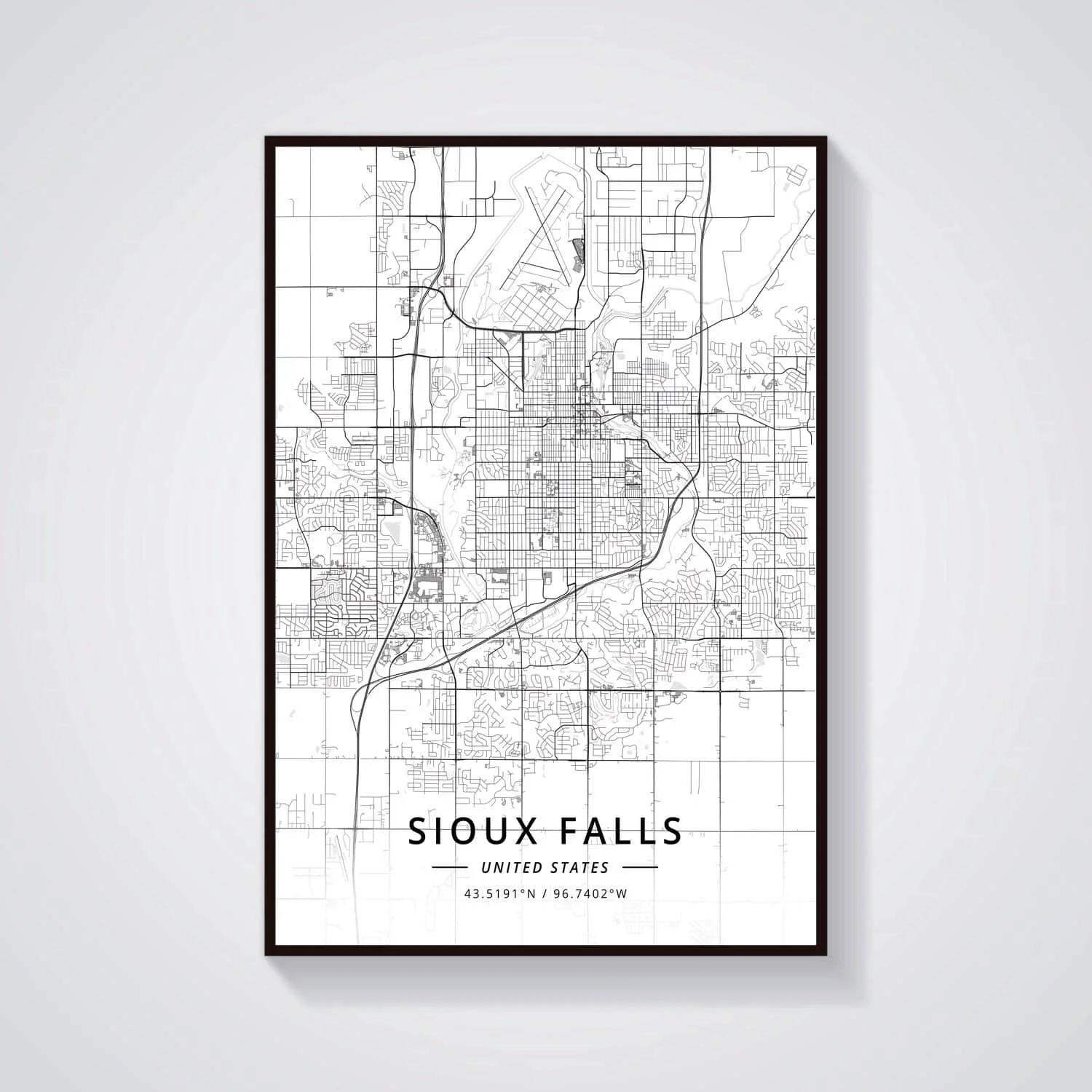 Sioux Falls SD South Dakota USA United States of America Map Poster