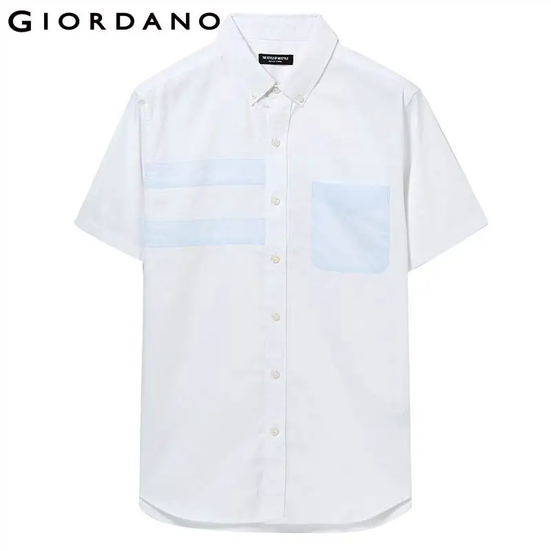Мужская рубашка Giordano разноцветная из 100% хлопка с отложным воротником и коротким
