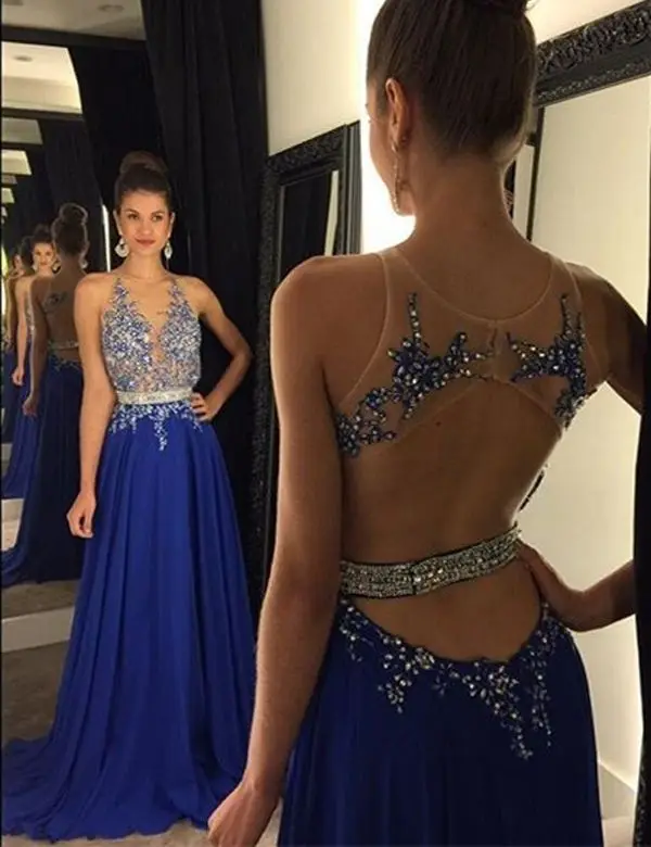 New Elegant Blue Prom Dresses 2017 O-Neck Sleeveless Floor Length Appliques Beads Chiffon A-Line Evening Dress Vestido de festa
New Elegant Blue Prom Dresses 2017 O-Neck Sleeveless Floor Length Appliques Beads Chiffon A-Line Evening Dress Vestido de festa