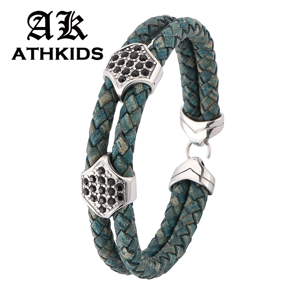 Fashion Man women Jewelry Green Genuine Braided Leather Bracelet Rope Bracelets Charm Zircon Bracelet Bangle Couple Gift PD0202
Fashion Man women Jewelry Green Genuine Braided Leather Bracelet Rope Bracelets Charm Zircon Bracelet Bangle Couple Gift PD0202