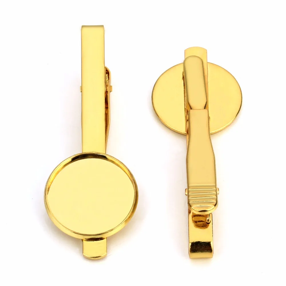 5pcs Gold Color Tie Clip Pin with 16 18 20mm Round Blank Clips Cabochon Base Bar for Men DIY Jewelry Findings | Украшения и