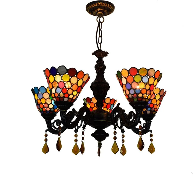 European retro Tiffany colored glass bar Club Cafe KTV chafing dish shop 5 crystal chandeliers
European retro Tiffany colored glass bar Club Cafe KTV chafing dish shop 5 crystal chandeliers