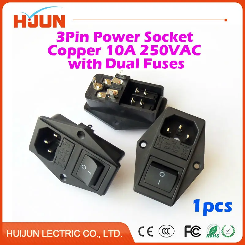 1Pcs High Quality 3 Pin Safe Power Socket Copper with Dual Fules Black Switch Inlet Connector Plug 10A 250VAC Computer Apparatus
1Pcs High Quality 3 Pin Safe Power Socket Copper with Dual Fules Black Switch Inlet Connector Plug 10A 250VAC Computer Apparatus