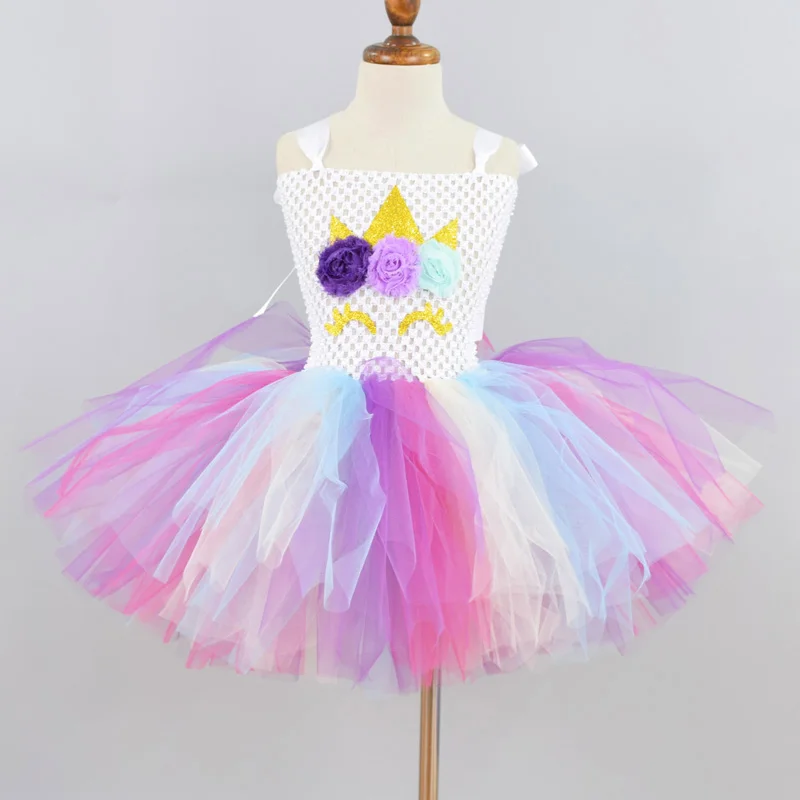 

Unicorn Birthday Tutu Dress for Girls Baby 1st Birthday Party Flower Dresses Kids Halloween Rainbow Unicorn Costume 1-12Y