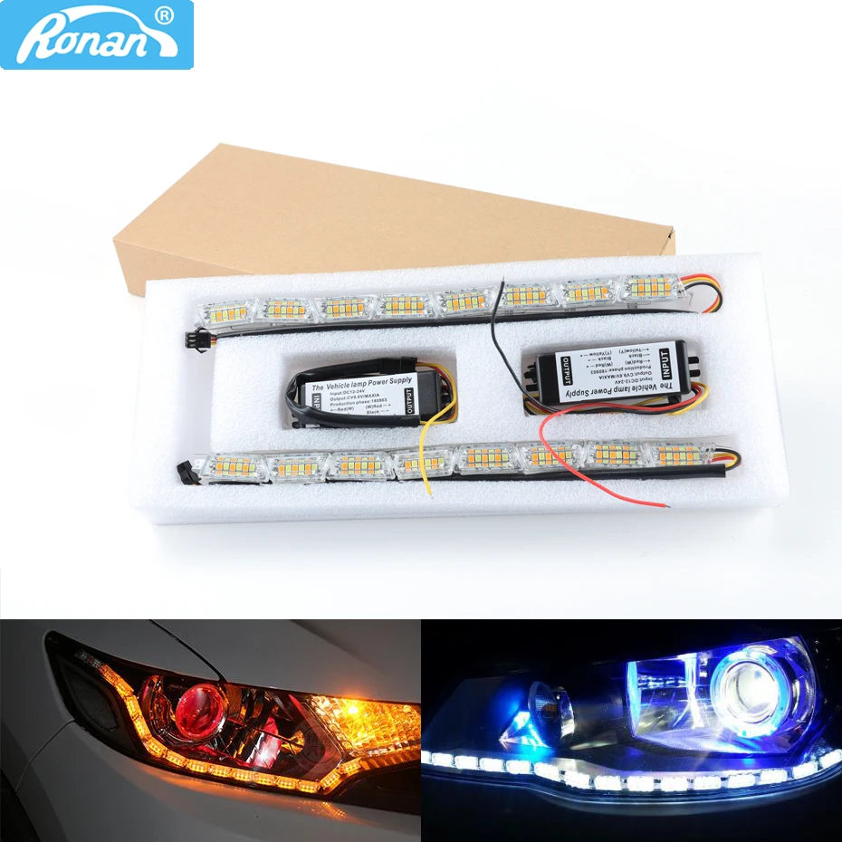 2pcs LED Headlight Flexible Strip Light White Amber Switchback Lamp for headlight Sequential Flasher Dual Color DRLTurn Signal
2pcs LED Headlight Flexible Strip Light White Amber Switchback Lamp for headlight Sequential Flasher Dual Color DRLTurn Signal
