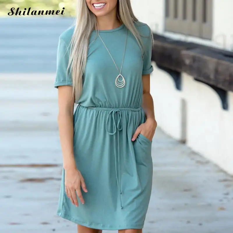 2019 Women Basic Casual Loose Short Dress O Neck Short Sleeve Basic Sundress Lady Elegant Lace Up Solid Summer Daily Dress
2019 Women Basic Casual Loose Short Dress O Neck Short Sleeve Basic Sundress Lady Elegant Lace Up Solid Summer Daily Dress