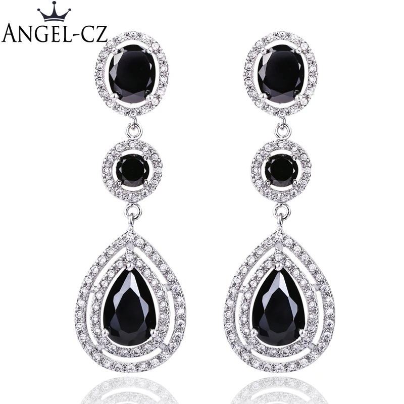 ANGELCZ Double Round Dangle Micro Cubic Zirconia Setting Black Stones Vintage Big Water Drop Earrings For Women Party Gift AE086
ANGELCZ Double Round Dangle Micro Cubic Zirconia Setting Black Stones Vintage Big Water Drop Earrings For Women Party Gift AE086
