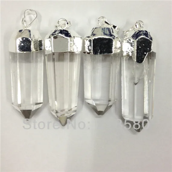 

DP07 10pcs Raw Crystal Pillar Quartz Point Pendant with Gold Or Silver Layered Bail Charm About 40-55mm Long