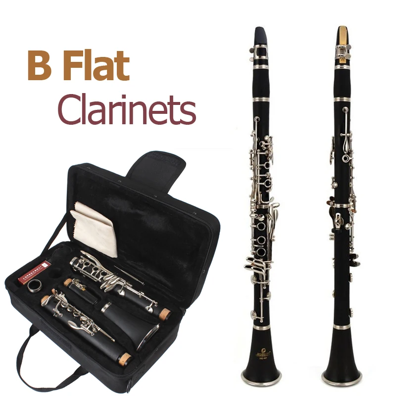 17 Key bB Flat Clarinet Bakelite Body Nickel Silver Plated Keys with Tube Cloth Screwdriver and Storage Box
17 Key bB Flat Clarinet Bakelite Body Nickel Silver Plated Keys with Tube Cloth Screwdriver and Storage Box