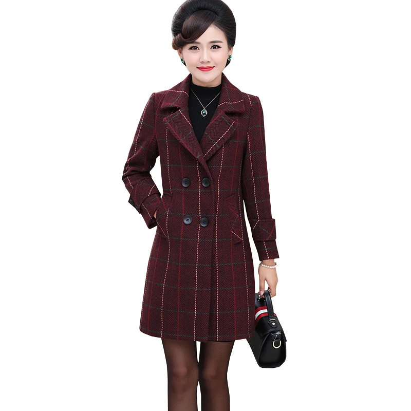 2018 Autumn Winter Fashion Women Coat Casual Jackets Long Sleeve Plaid Blazer Outerwear Female Elegant Wool double breasted | Женская
