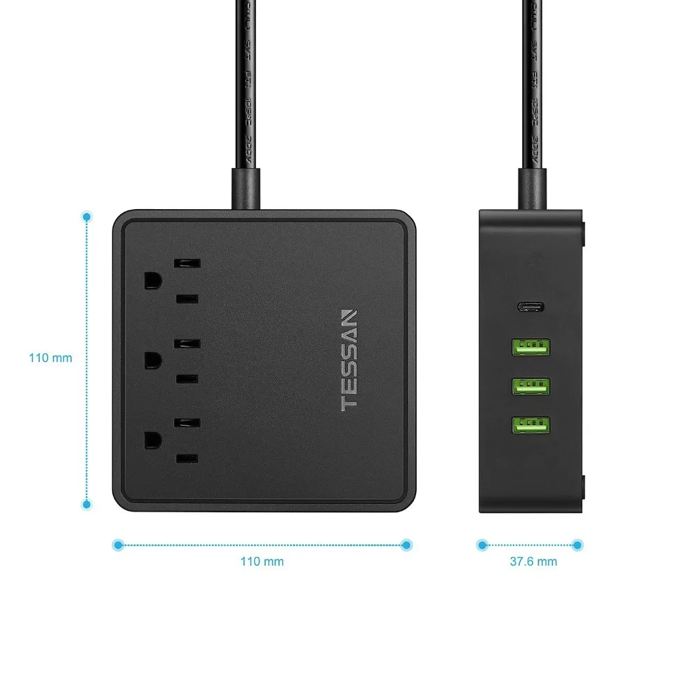 TESSAN гнездо для шнура удлинителя с 4 умными USB-розетками США сетевой фильтр