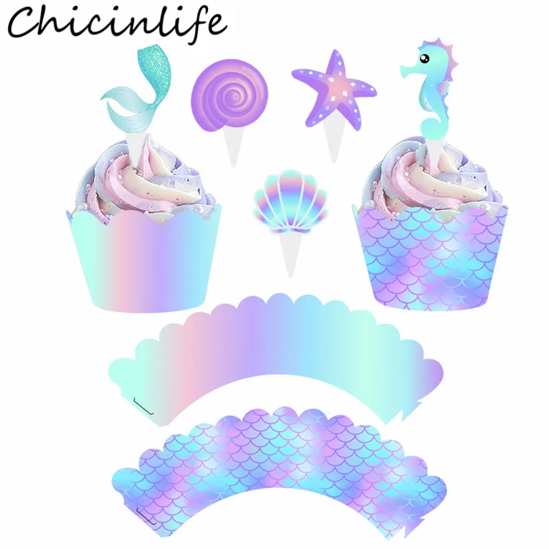 Chicinlife 10 шт. обертки для торта с русалочкой детей дня рождения вечеринки детского
