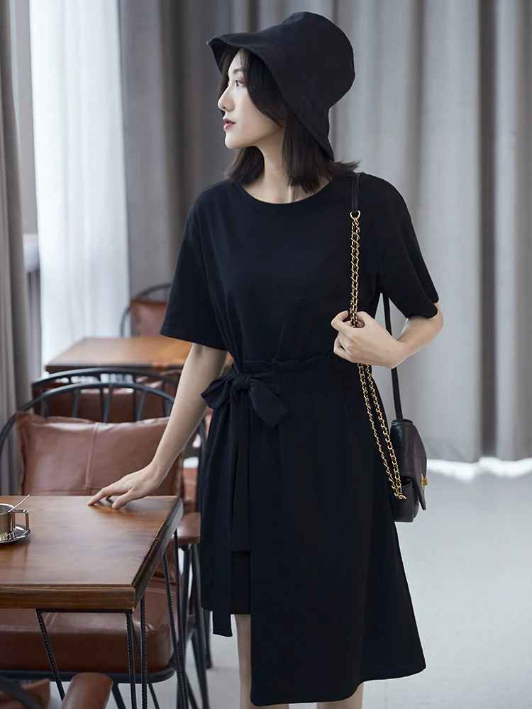 Oukytha женские платья корейская мода с коротким рукавом 100% хлопок летнее платье 2019
