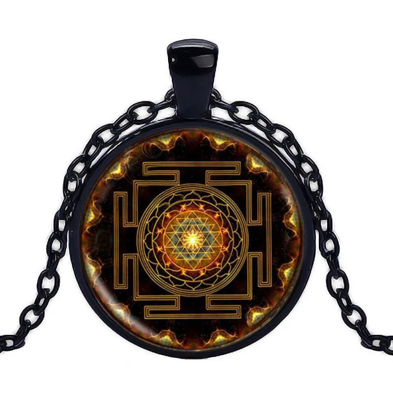 

Buddhist Sri Yantra Jewelery Pendant Sacred Geometry Necklace glass Jewelry Mandala Buddhist Necklace Women Jewelry