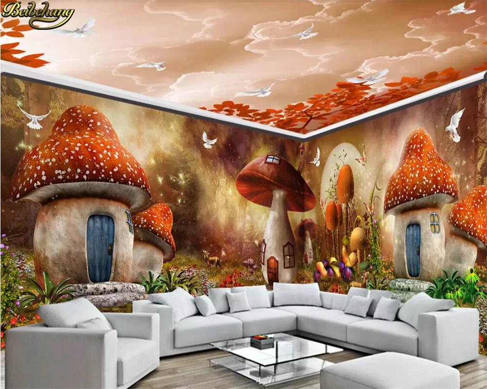 

beibehang Custom 3d wallpaper beautiful dream fairy mushroom house forest full house custom background wall papel de parede