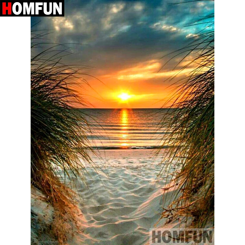 Картина для алмазной вышивки HOMFUN A08438 алмазная вышивка морское побережье закат с